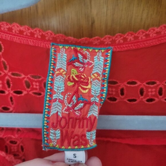 Johnny Was Red Orange Cage Tunic Top Small EUC - Picture 3 of 6